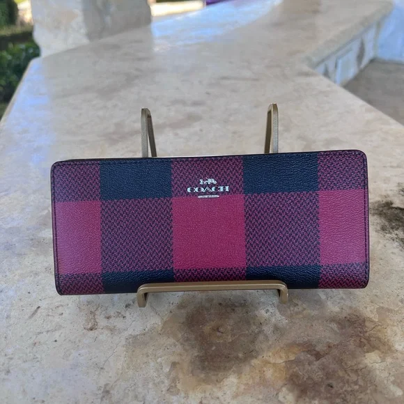 Coach buffalo Plaid Check Reversible Tote Handbag&wallet Red Black - Picture 11 of 13